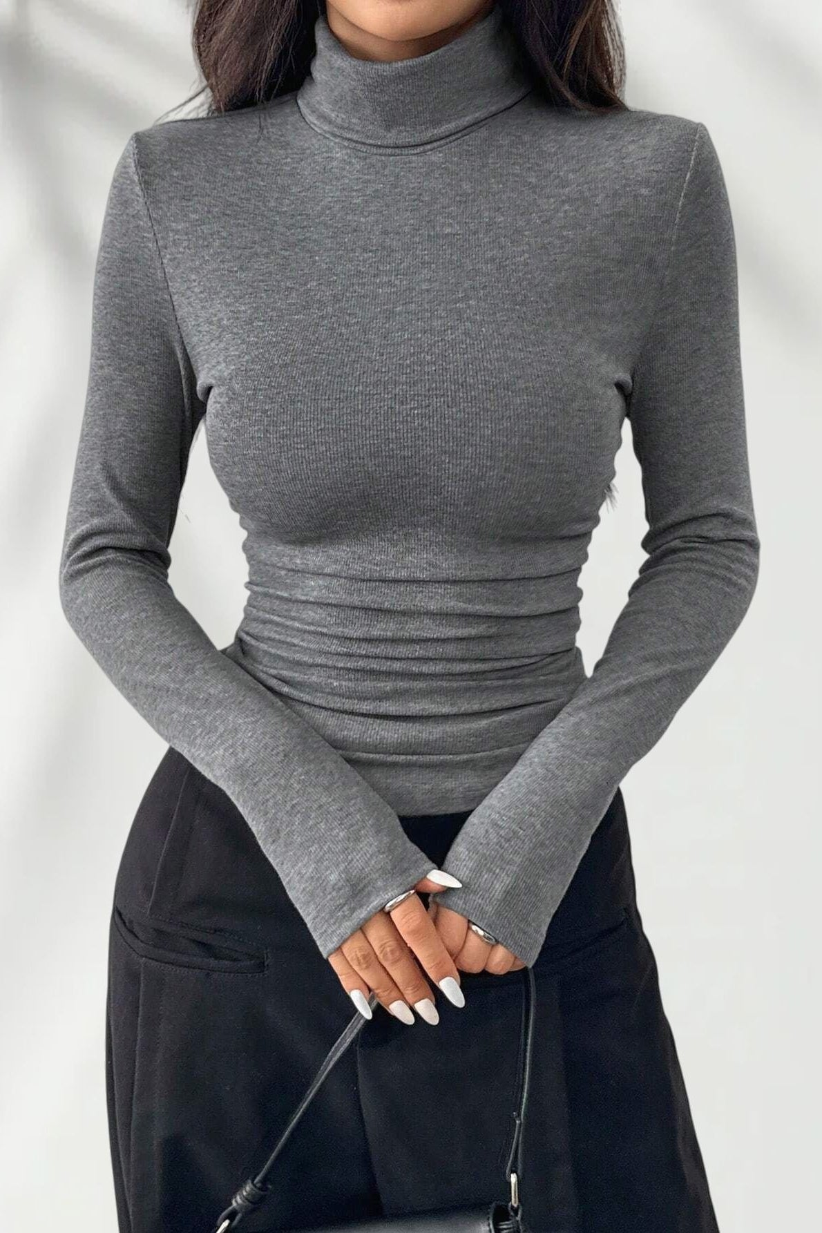 Elegant Fitted Long Sleeve Turtle Neck Knit Top