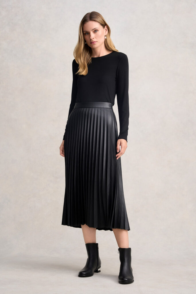 Pleated Faux Leather Skirt - Black