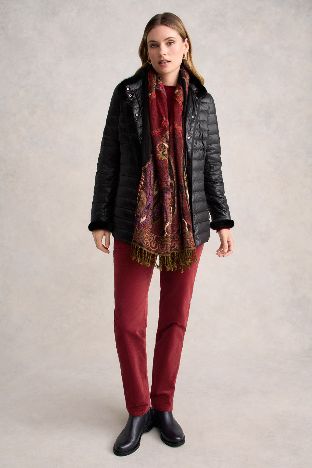 Faux Fur Trim Puffer - Black