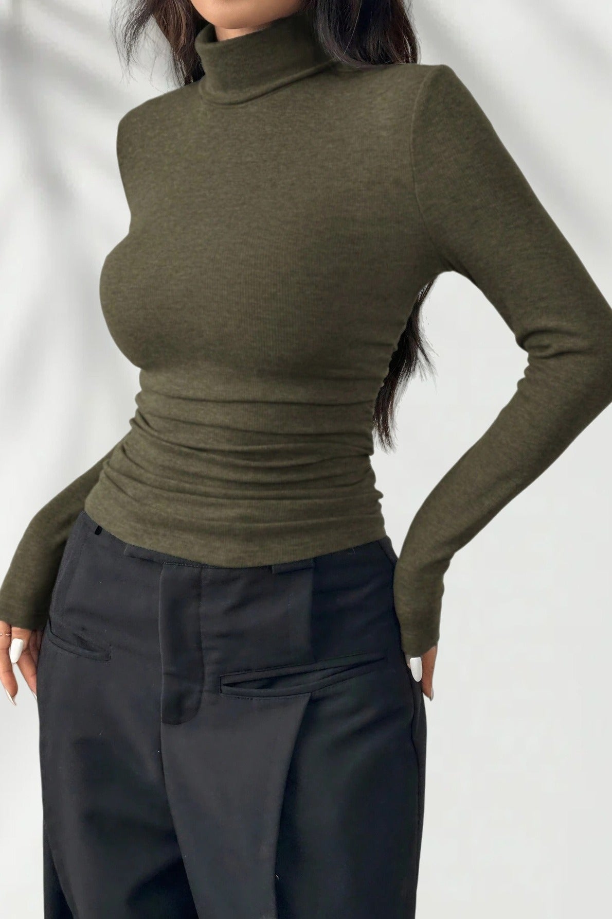 Elegant Fitted Long Sleeve Turtle Neck Knit Top