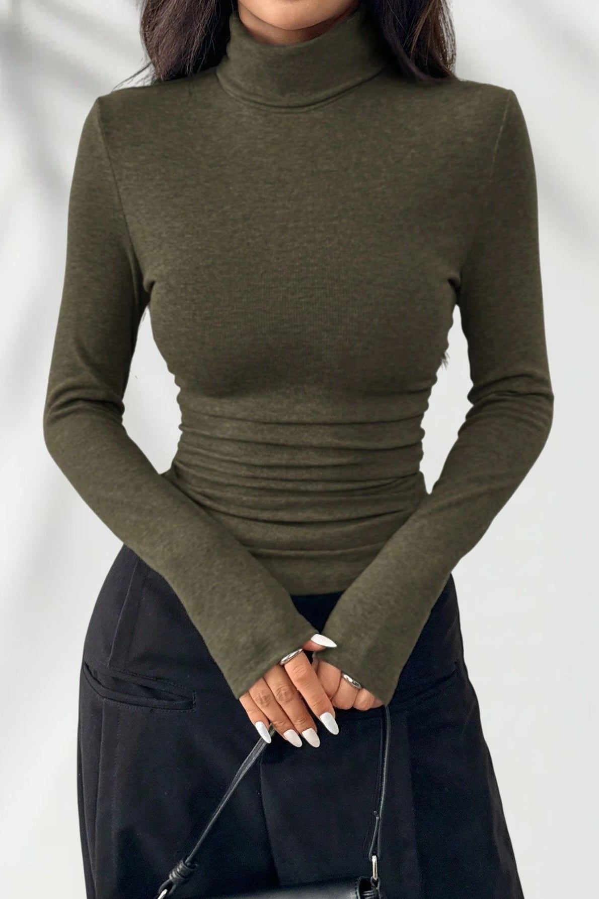 Elegant Fitted Long Sleeve Turtle Neck Knit Top