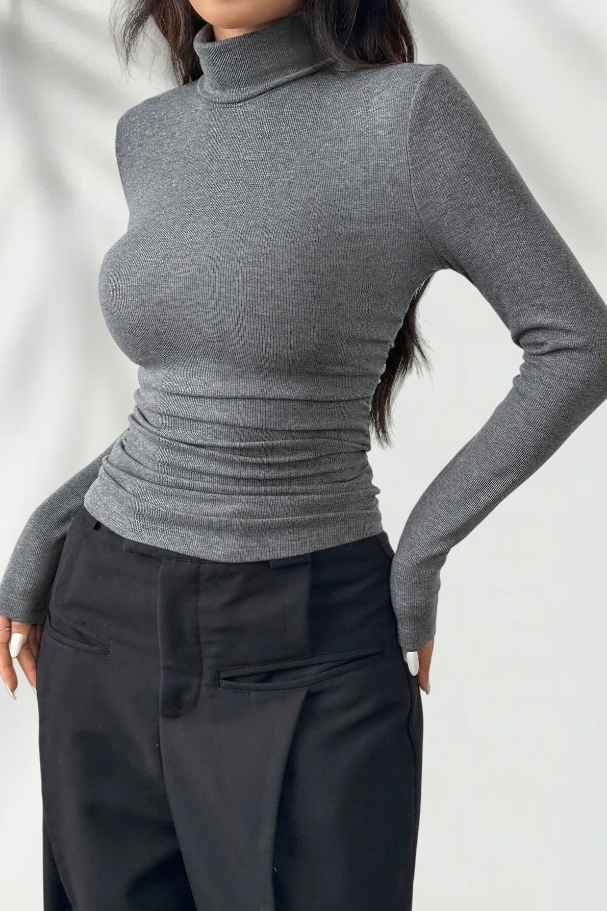 Elegant Fitted Long Sleeve Turtle Neck Knit Top